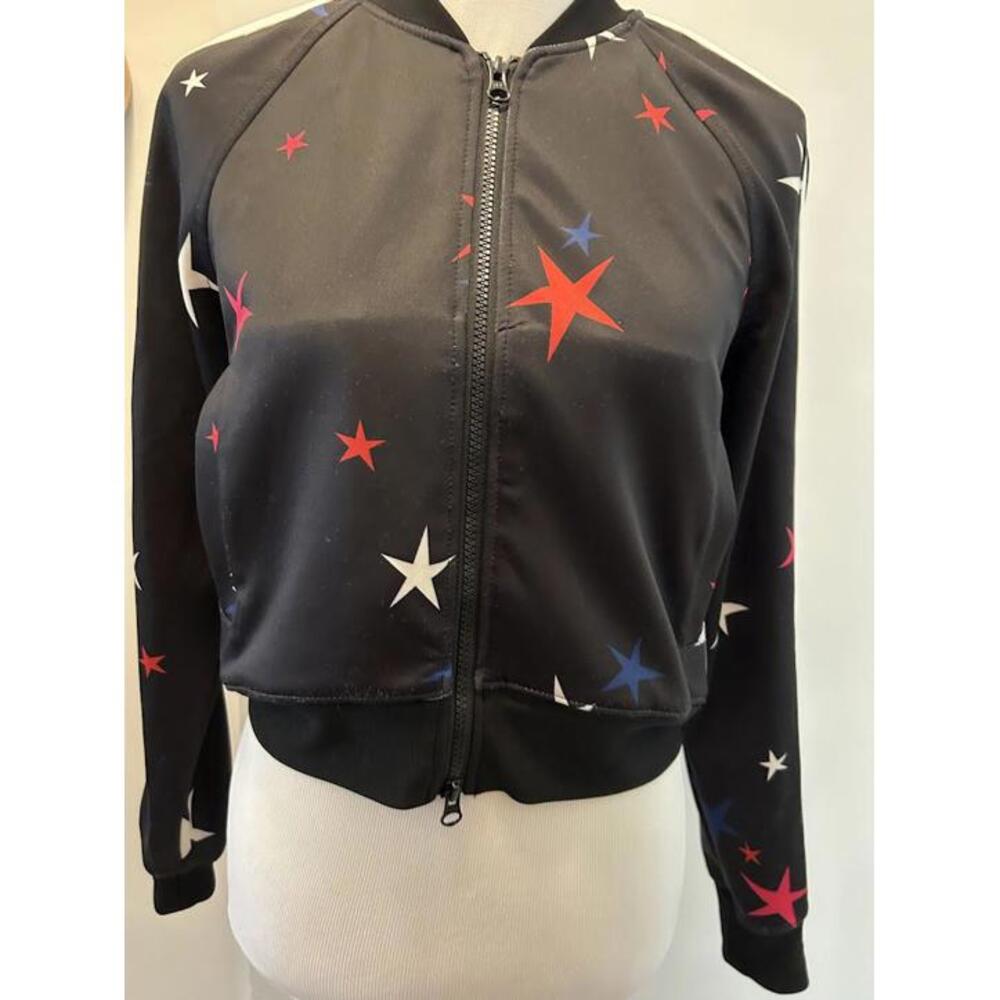 PAM &‎ GELA Black Star Print Track Jacket Bomber Style White Stripe Sleeves P